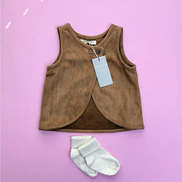 NWT Korean Clothing Brand Bemon| Kids Vest Faux Suede Size 12-18 Months - Picture 1 of 7